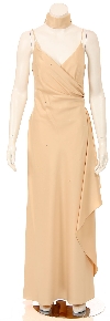 Spaghetti Full Length Dress with Bust Overlay in Champaign
