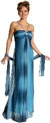 Ruched Ombre Grecian Style Formal Bridesmaid Dress in Blue color