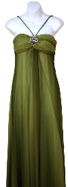 Ruched Ombre Grecian Style Formal Bridesmaid Dress in Olive Green color