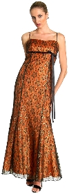 Empire Style Floral Lace Dress in Black/Orange color