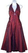 Halter Neck Taffeta Tea Length Party Dress in Eggplant color