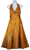 Halter Neck Taffeta Tea Length Party Dress in Gold color