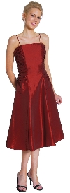 Spaghetti Straps Ruched Taffeta Short Party Dress in Burgundy color