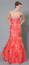 Two Tone Mermaid Style Shirred Strapless Prom Dress  in Orange