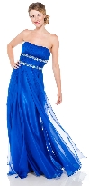Strapless Long Formal Prom Dress with Beaded Waist in Royal Blue