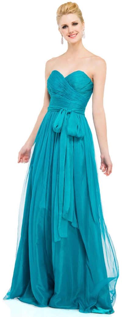 Strapless Sweetheart Neck Chiffon Long Formal Prom Dress