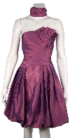 Strapless Pleated Bubble Short Party Dress in Eggplant