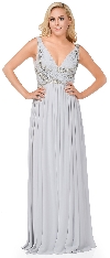 Main image of Deep V-Neck Ruched Floor Length Formal Prom Dress