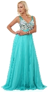 Main image of V-Neck Bejeweled Mesh Top Floor Length Formal Prom Dress