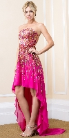 Main image of Strapless Sequined High-Low Prom Dress with Train