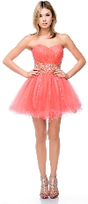 Main image of Strapless Beaded Waist Short Tulle Party Prom Dress