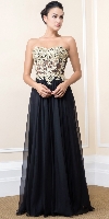 Main image of Strapless Floral Accent Bodice Long Formal Prom Dress