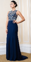 Main image of Bejeweled Bust Keyhole Back Long Formal Prom Dress