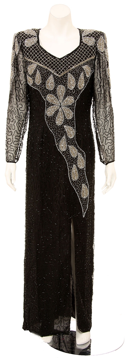 Petal Designed Long Sleeve Evening Gown