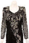 Petal Designed Long Sleeve Evening Gown in closeup