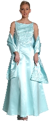 Boat Neck A-Line Beaded Classic Formal Prom Dress in Aqua