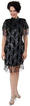 Main image of Turtle Neck Vintage Fully Beaded Short Dress with Fringes
