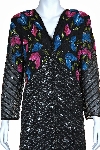 Long Beaded Jacket with Multi-colored Sequined Pattern in closeup