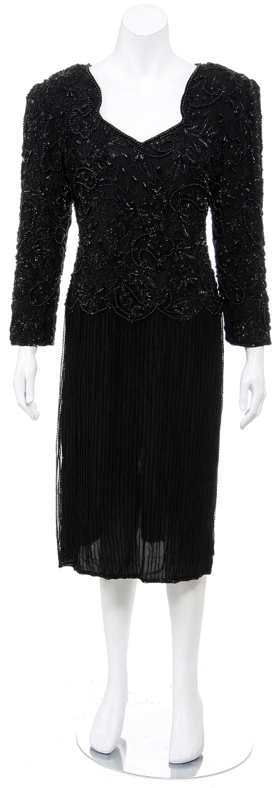 Tea Length Full Sleeves Formal Hand Beaded Dress