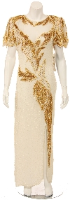 Main image of Half Sleeves Sequined Long Formal Gown with Front Slit