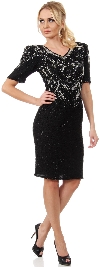 Main image of V-Neck Floral Bodice Half Sleeves Formal Sequined Dress