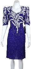 Sequined Tea Length Cocktail Dress in Royal/White