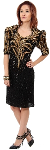 Main image of Sequined Tea Length Cocktail Dress