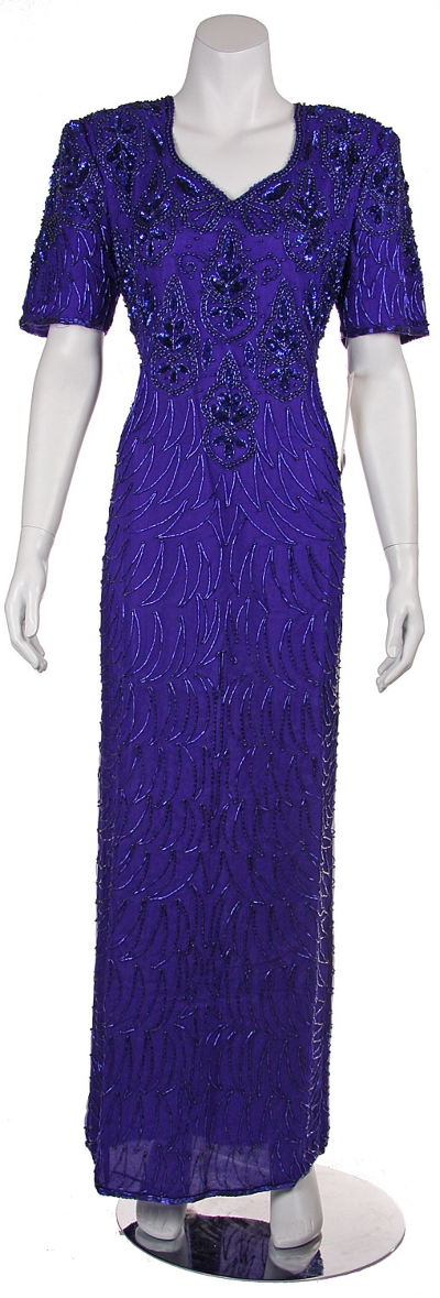 Full Length Floral Print Sequin Beaded Formal Dress