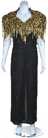 Vintage Look V-Neck Half Sleeves Formal Evening Dress in Black/Gold