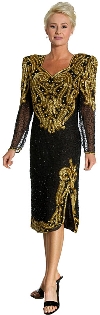 Sweetheart Neck Knee Length Formal Beaded Dress with Keyhole in Black/Gold