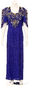 Main image of Half Sleeve Full Length Beaded Gown with keyhole back.