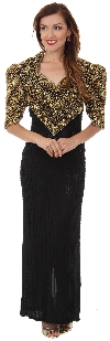 Sweetheart Neck Full Length Beaded Gown with Half Sleeves in Black/Gold