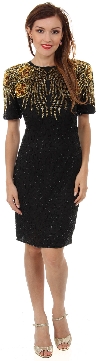 Main image of Knee Length Half Sleeves Beaded Cocktail Dress with Keyhole