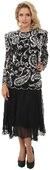 Main image of Tea Length Mother of the Bride Sequined Formal Dress