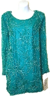 Round Neck Floral Sequined Pattern Blouse in Jade Green