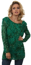 Main image of Round Neck Floral Sequined Pattern Blouse