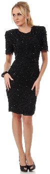 Main image of Artistic Leaves Pattern Sequined Short Dress with Keyhole 