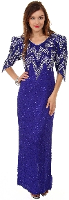 Main image of Long Formal Beaded Gown with Zig-Zag Pattern on Bodice