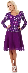 Main image of Full Sleeves Knee Length Beaded Bodice Cocktail Dress