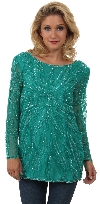 Main image of Round Neck Artistic Sequins Pattern Long Blouse