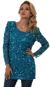 Main image of Artistic Floral Sequins Pattern Full Sleeves Long Blouse