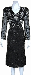 Main image of Tea Length Floral Beaded Dress with Keyhole Back