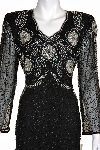 Tea Length Floral Beaded Dress with Keyhole Back in closeup