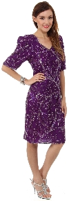 Main image of V-Neck Half Sleeves Knee Length Floral Beaded Dress