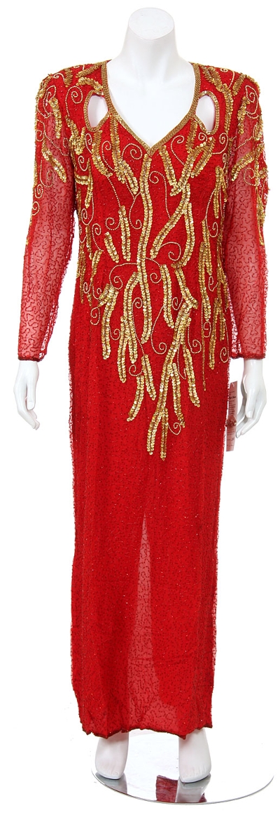 Leaf Design Sequin Beaded Formal Gown