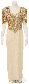 Main image of Full Length Sequin Beaded Leaf Print Evening Dress