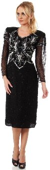 Main image of Long Sleeves Keyhole Back Sequined Formal Party Dress