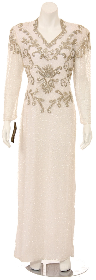 V-Neck Long Sleeves Long Formal Beaded Gown
