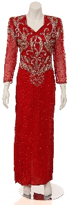 Full Sleeves Long Beaded Formal Gown with Elegant Bodice in Red