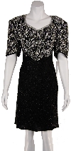 Knee Length V-Neck Formal Cocktail Beaded Dress in Black/Silver
